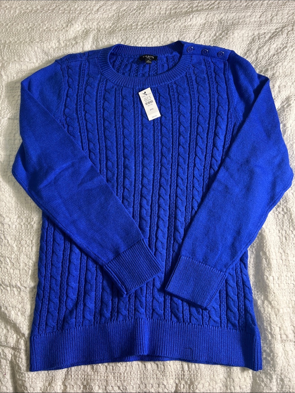 Talbots Women’s Cable Knit Crewneck Sweater - Royal Blue size MP